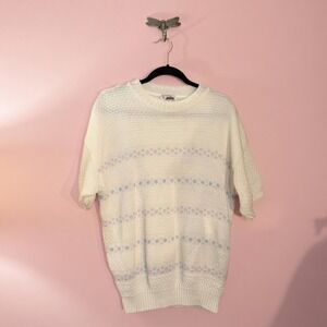 Vintage Buttery Soft White & Pink Pastel Coquette Cotttagecore Knit Sweater 22W